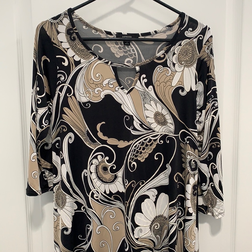 BLACK WHITE AND GOLD DRESS